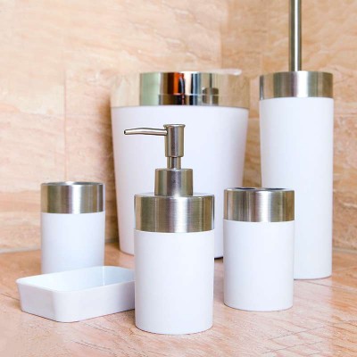 modern luxury six pieces bathroom accessory soap holder body lotion cleanser bottle set